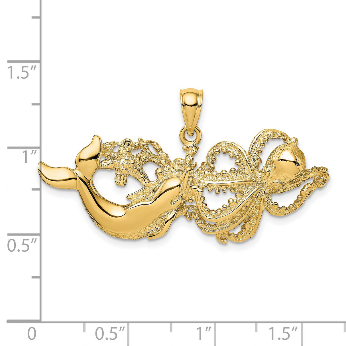 14k Yellow Gold Dolphin and Octopus Pendant, Ocean Theme Marine Life Jewelry for Women