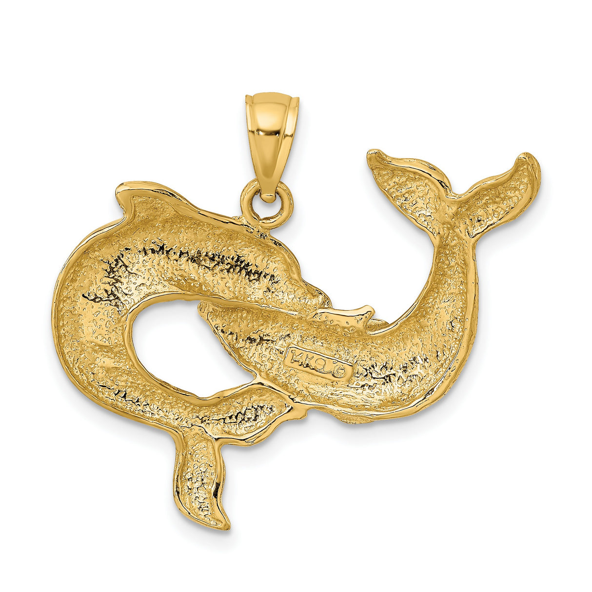 14k Yellow Gold Dolphin Pendant with Twin Intertwined Dolphins, Nautical Ocean Theme