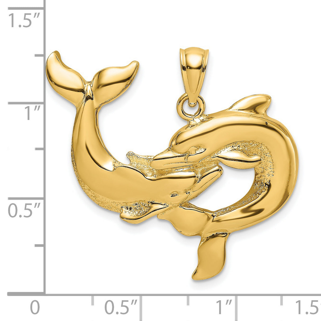 14k Yellow Gold Dolphin Pendant with Twin Intertwined Dolphins, Nautical Ocean Theme