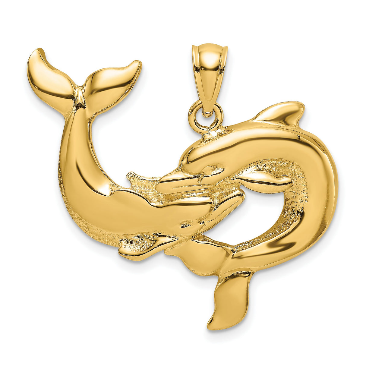 14k Yellow Gold Dolphin Pendant with Twin Intertwined Dolphins, Nautical Ocean Theme
