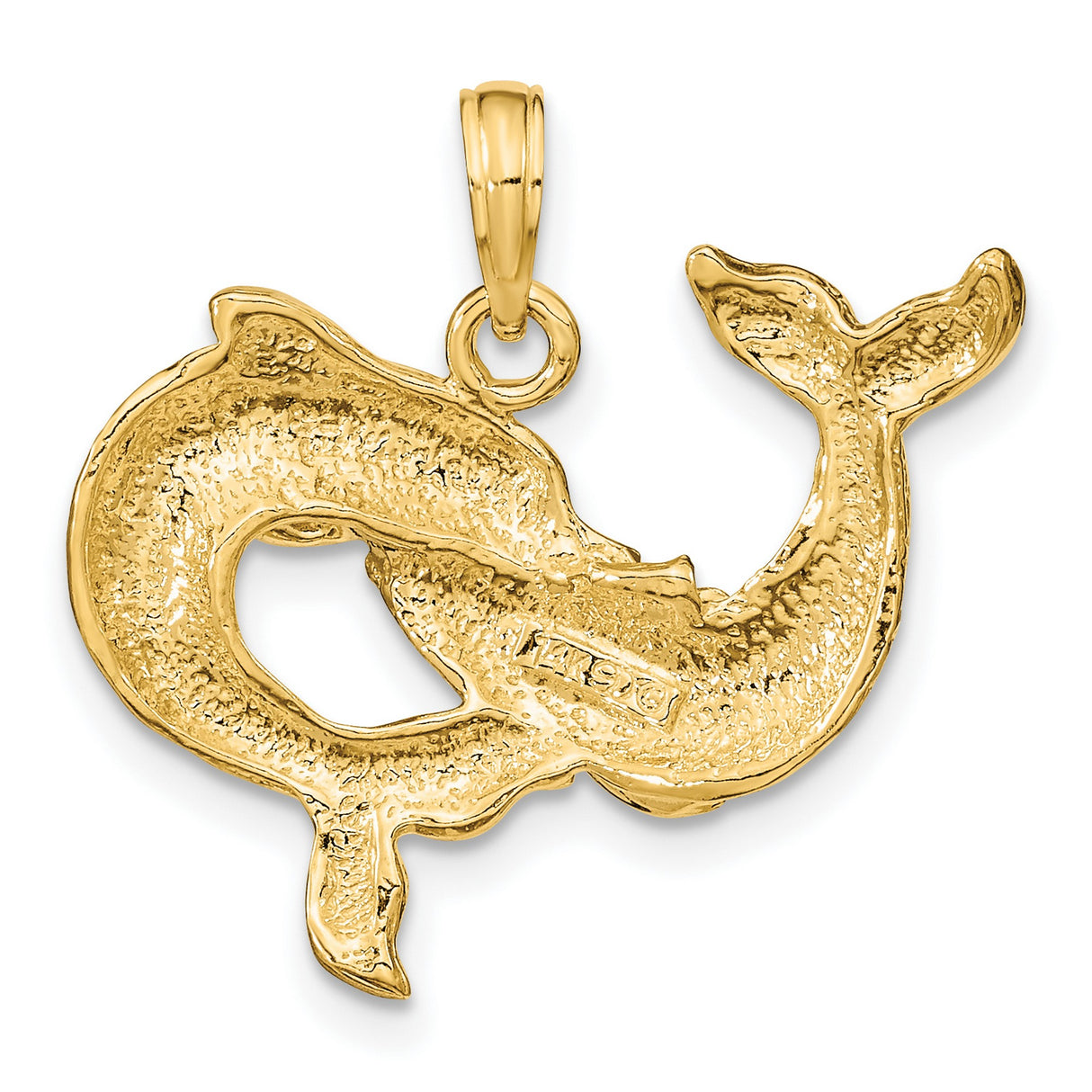 14k Yellow Gold Dolphin Pendant with Intertwined Dolphins, Ocean Life Theme