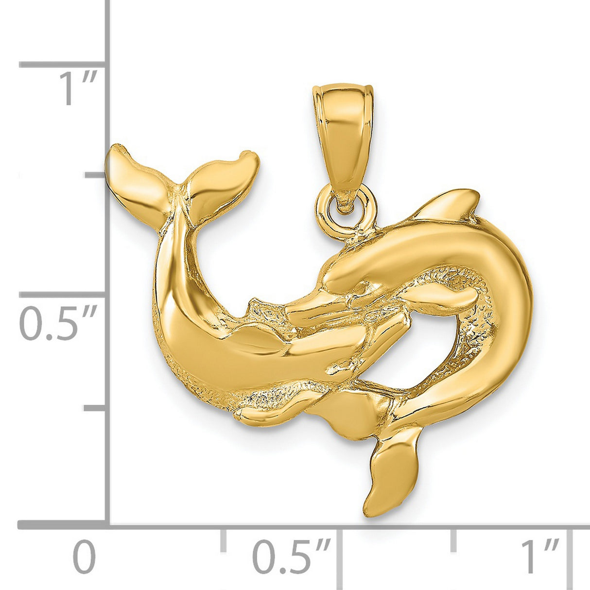 14k Yellow Gold Dolphin Pendant with Intertwined Dolphins, Ocean Life Theme
