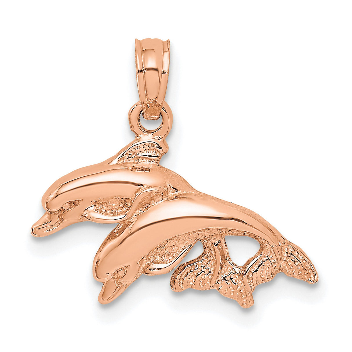 14k Rose Gold Dolphin Pendant with Two Dolphins, Ocean and Marine Life Theme