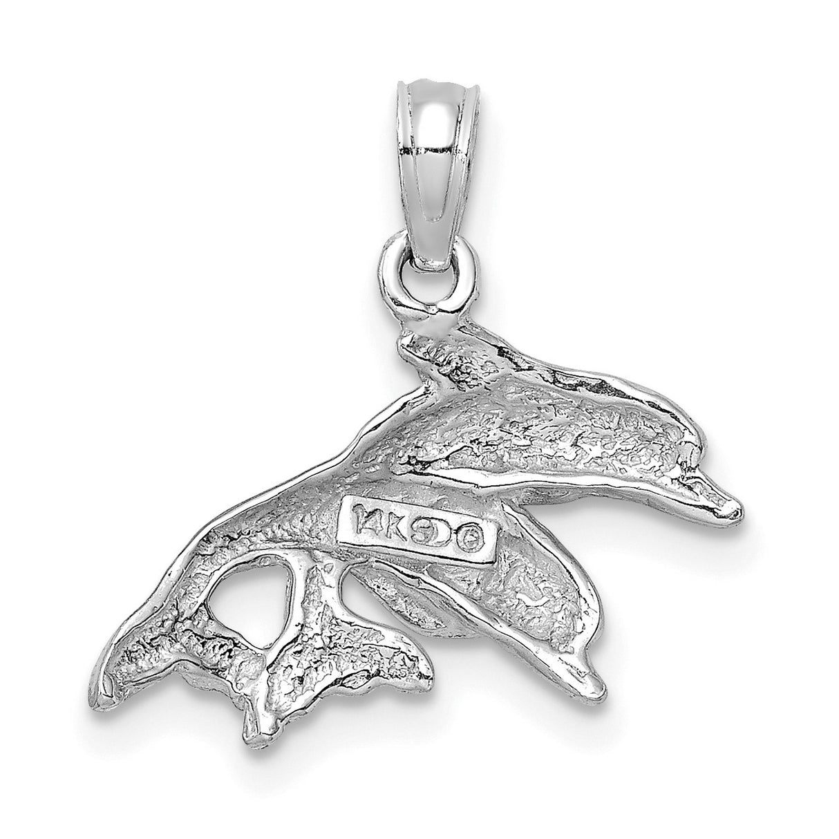 14k White Gold Dolphin Pendant with Flowing Two-Dolphin Design, Nautical Ocean Theme Jewelry