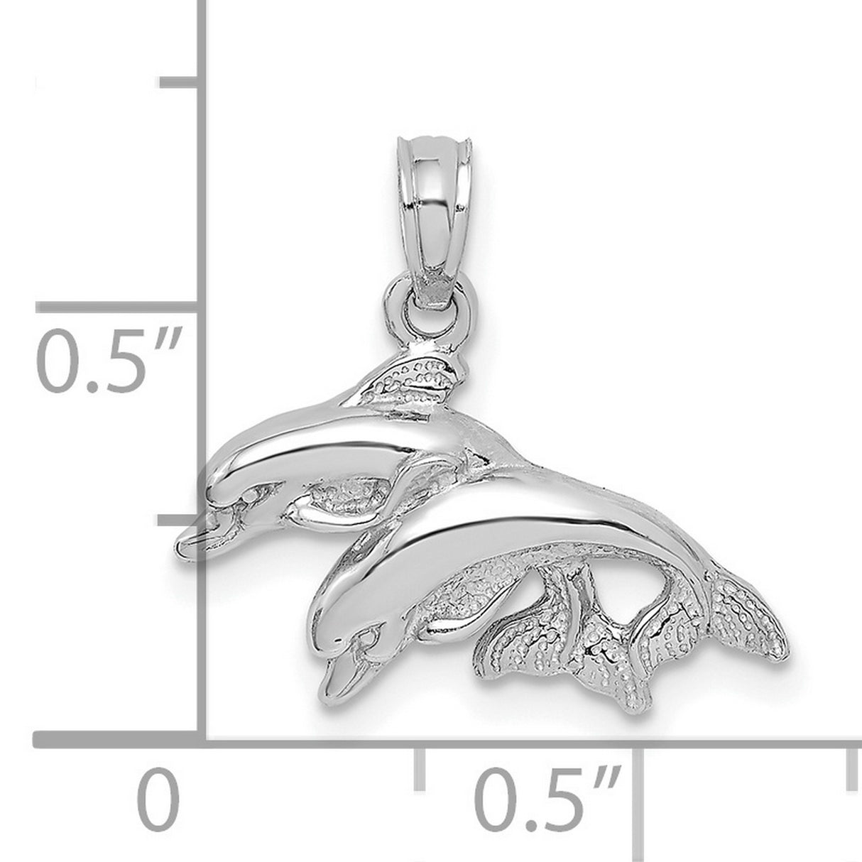 14k White Gold Dolphin Pendant with Flowing Two-Dolphin Design, Nautical Ocean Theme Jewelry