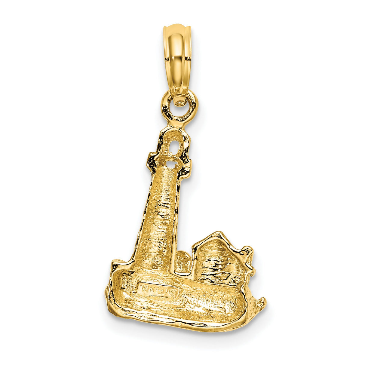 14k Yellow Gold Pendant with Lighthouse, Coastal Scene and Waves , Nautical Marine Charm
