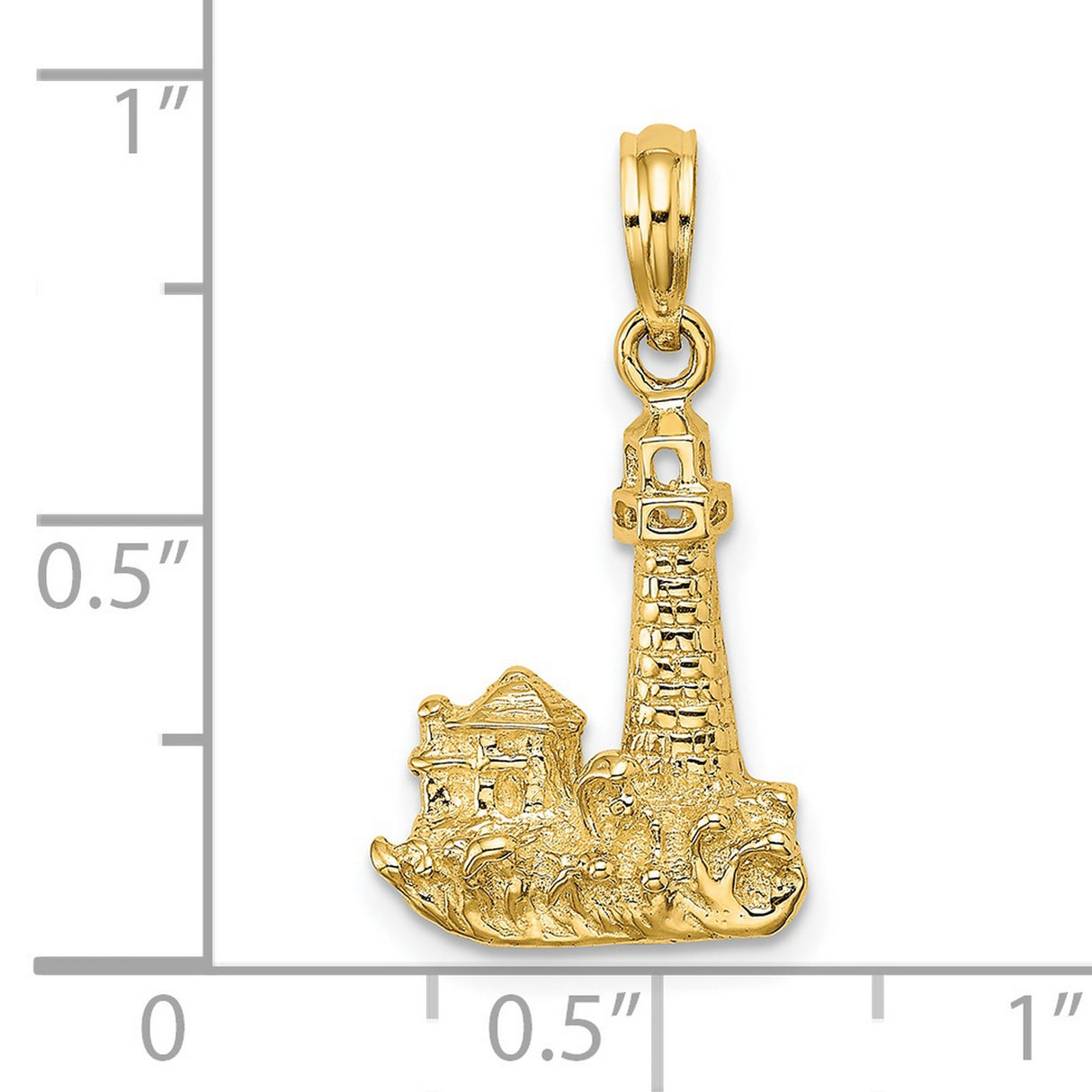 14k Yellow Gold Pendant with Lighthouse, Coastal Scene and Waves , Nautical Marine Charm