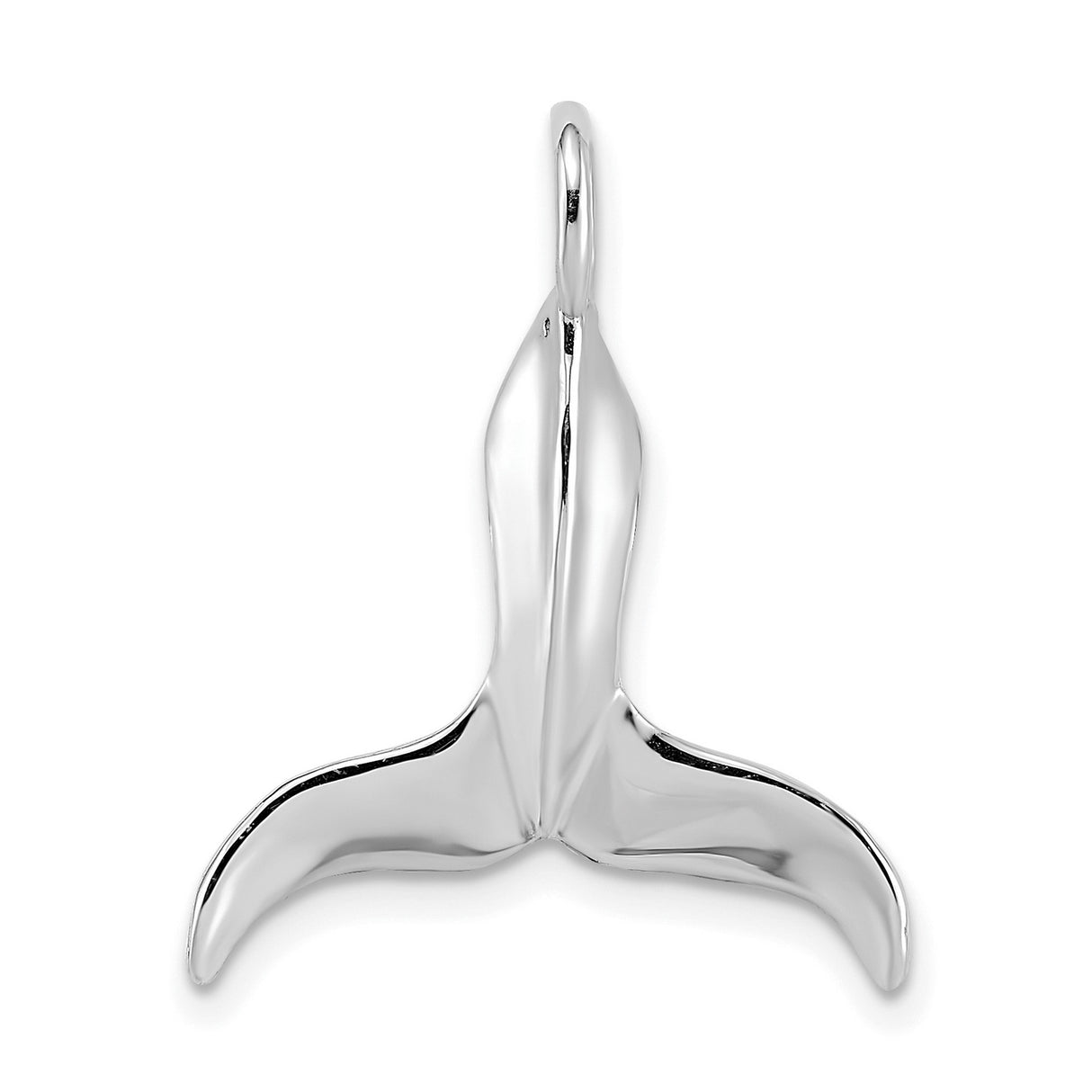 14k White Gold Whale Tail Pendant, Polished Nautical Symbol of Freedom and Strength