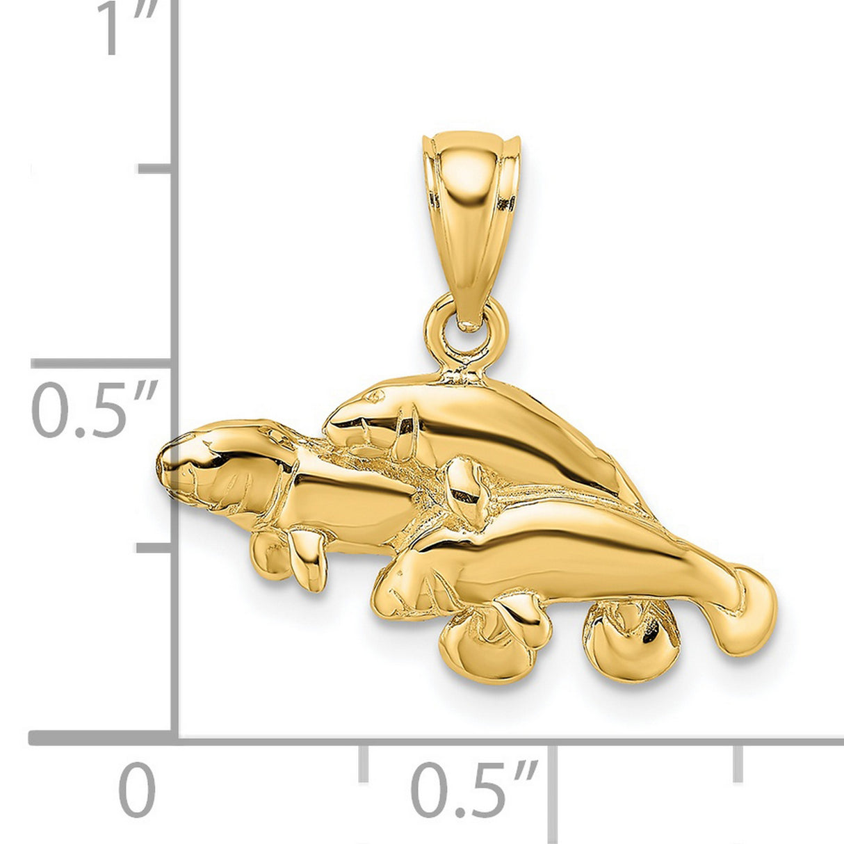 14k Yellow Gold Manatee Pendant with Three Swimming Manatees, Sea Life Ocean Charm
