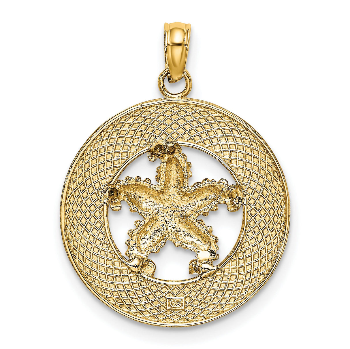 14k Yellow Gold Pendant, Textured Starfish Fort Myers Beach Florida Design, Nautical Sea Life Theme