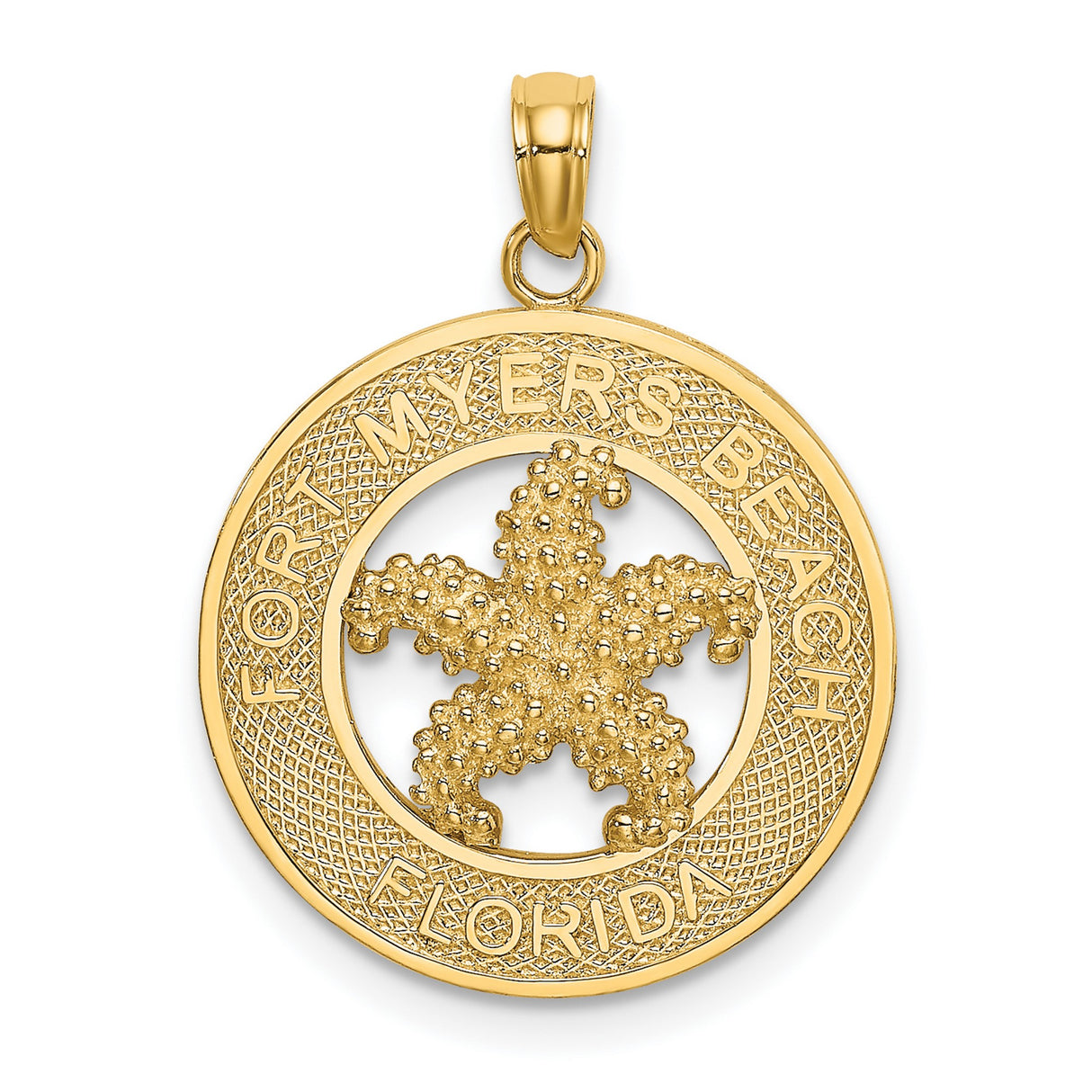 14k Yellow Gold Pendant, Textured Starfish Fort Myers Beach Florida Design, Nautical Sea Life Theme