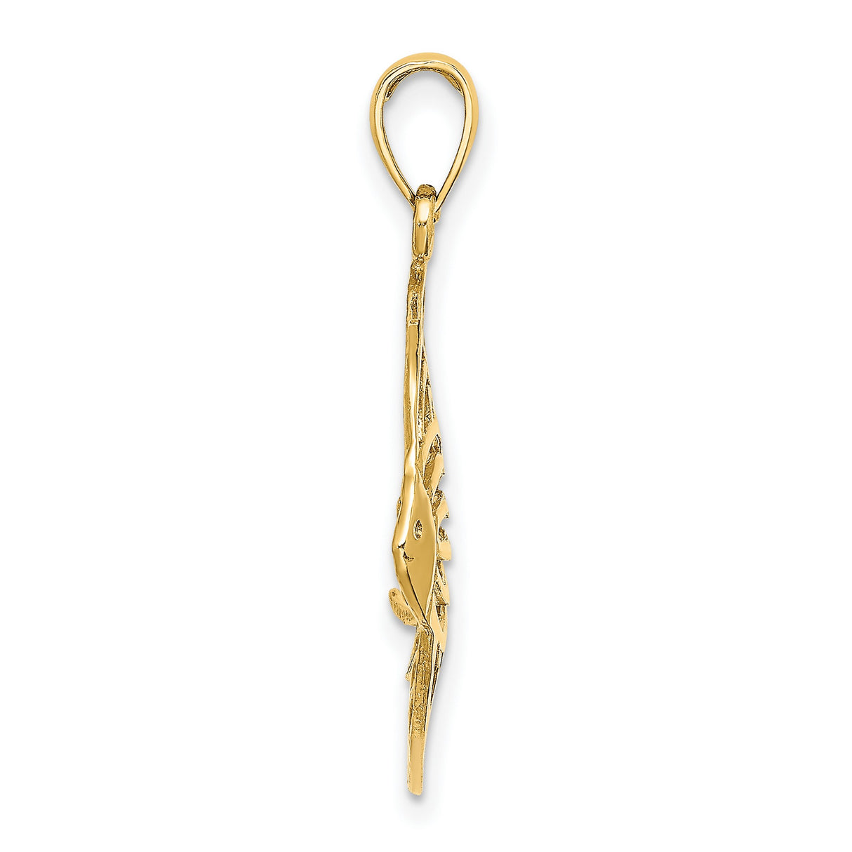 14k Yellow Gold Angelfish Pendant with Openwork Design, Minimalist Ocean Theme Charm for Women