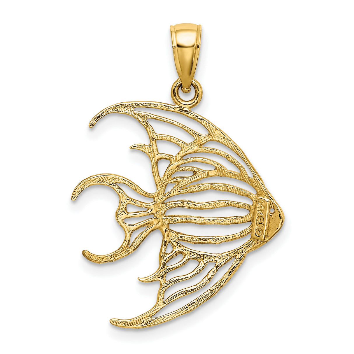 14k Yellow Gold Angelfish Pendant with Openwork Design, Minimalist Ocean Theme Charm for Women