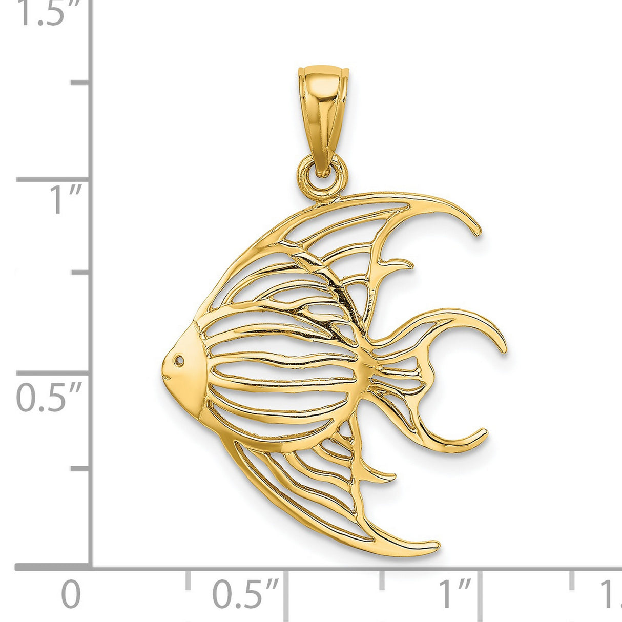 14k Yellow Gold Angelfish Pendant with Openwork Design, Minimalist Ocean Theme Charm for Women