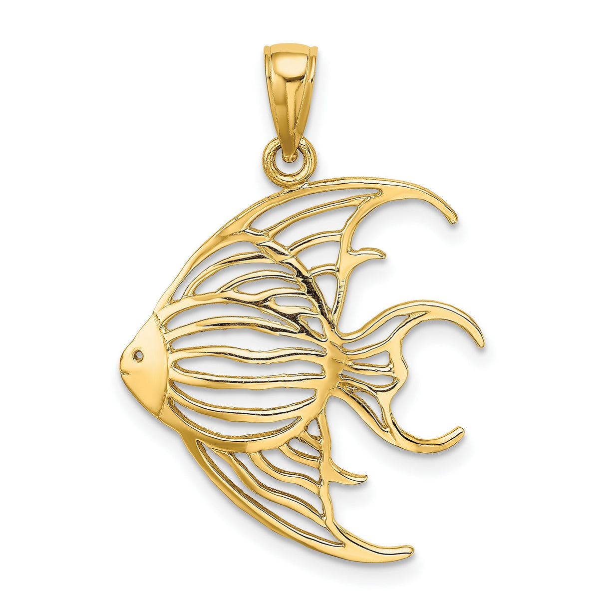 14k Yellow Gold Angelfish Pendant with Openwork Design, Minimalist Ocean Theme Charm for Women