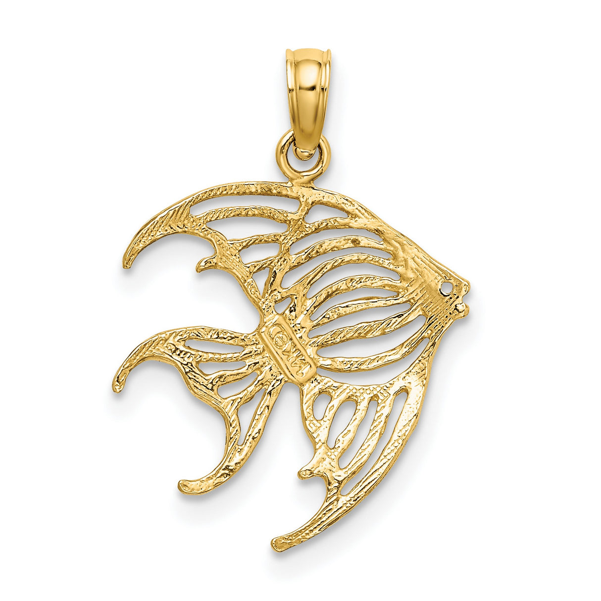 14k Yellow Gold Angelfish Pendant with Openwork Design, Nautical Marine Life Charm for Women