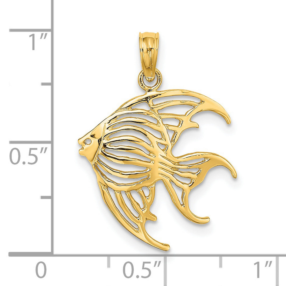 14k Yellow Gold Angelfish Pendant with Openwork Design, Nautical Marine Life Charm for Women