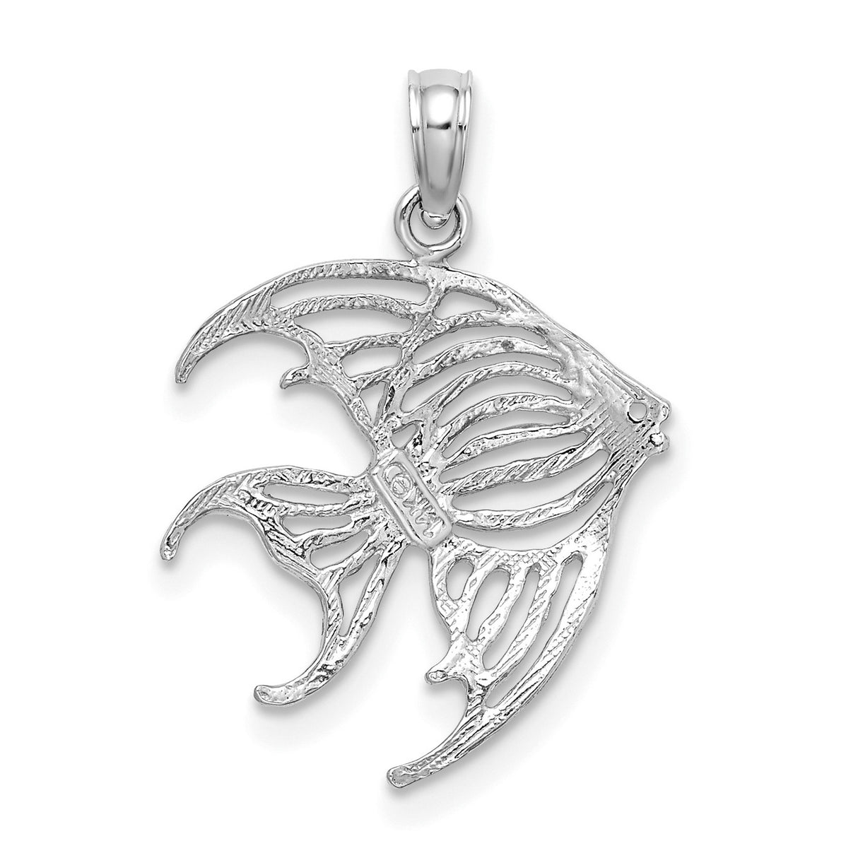14k White Gold Angelfish Pendant, Openwork Nautical Fish Charm, Ocean Jewelry for Women or Unisex