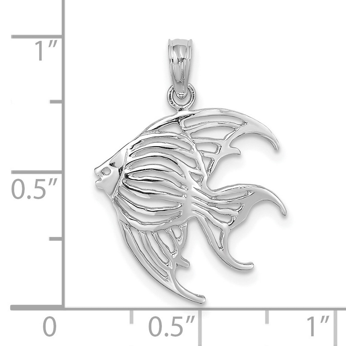 14k White Gold Angelfish Pendant, Openwork Nautical Fish Charm, Ocean Jewelry for Women or Unisex