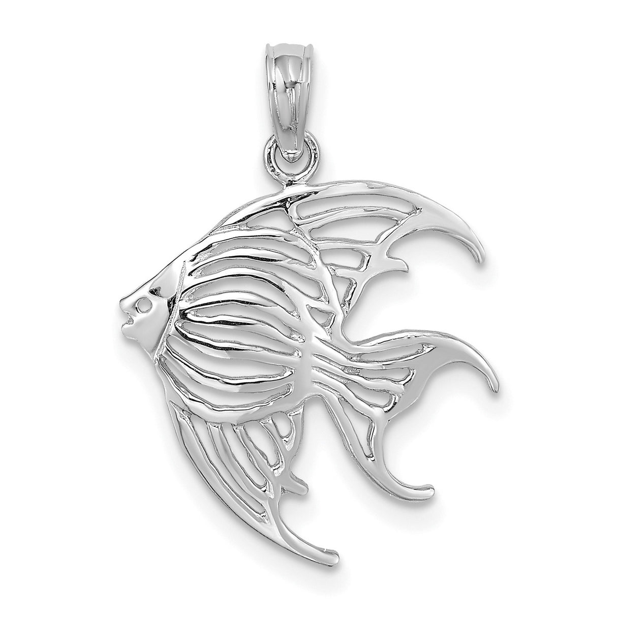 14k White Gold Angelfish Pendant, Openwork Nautical Fish Charm, Ocean Jewelry for Women or Unisex