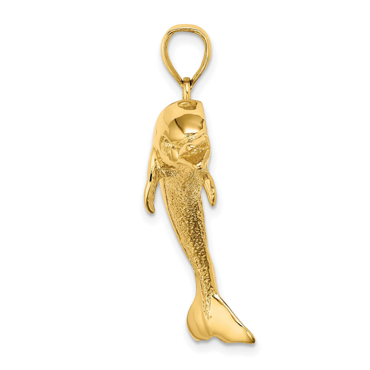14k Yellow Gold Dolphin Pendant, High Polished Jumping Dolphin Charm, Nautical Animal Jewelry