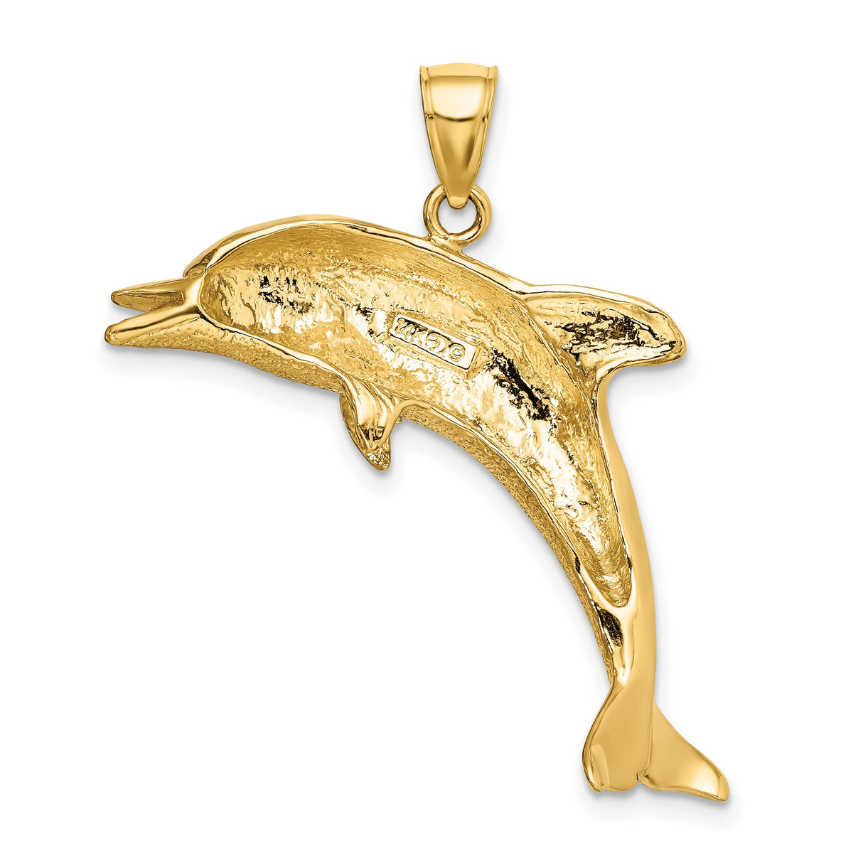 14k Yellow Gold Dolphin Pendant, High Polished Jumping Dolphin Charm, Nautical Animal Jewelry