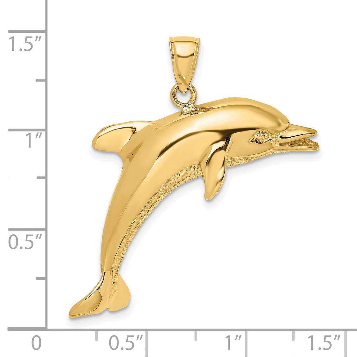 14k Yellow Gold Dolphin Pendant, High Polished Jumping Dolphin Charm, Nautical Animal Jewelry