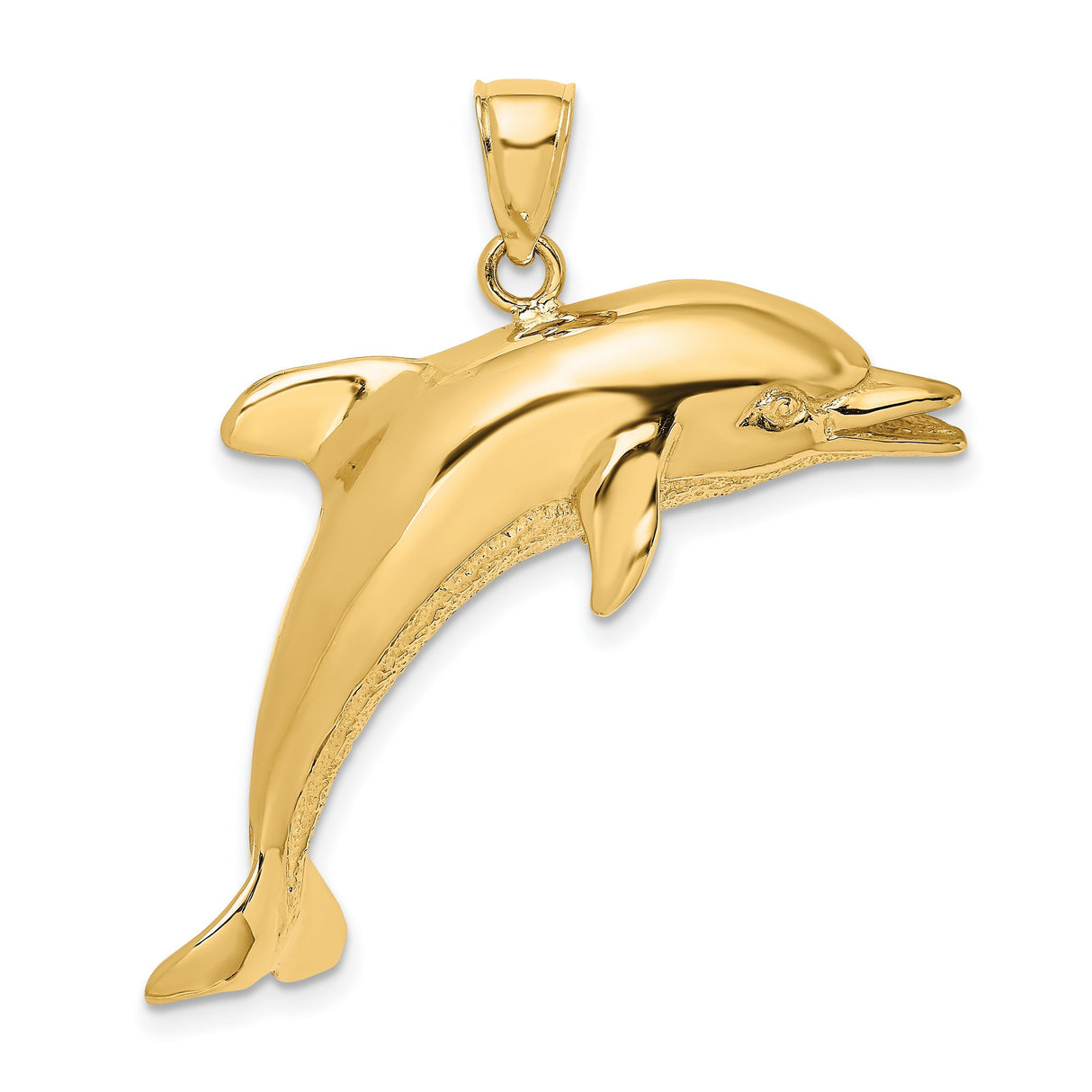 14k Yellow Gold Dolphin Pendant, High Polished Jumping Dolphin Charm, Nautical Animal Jewelry