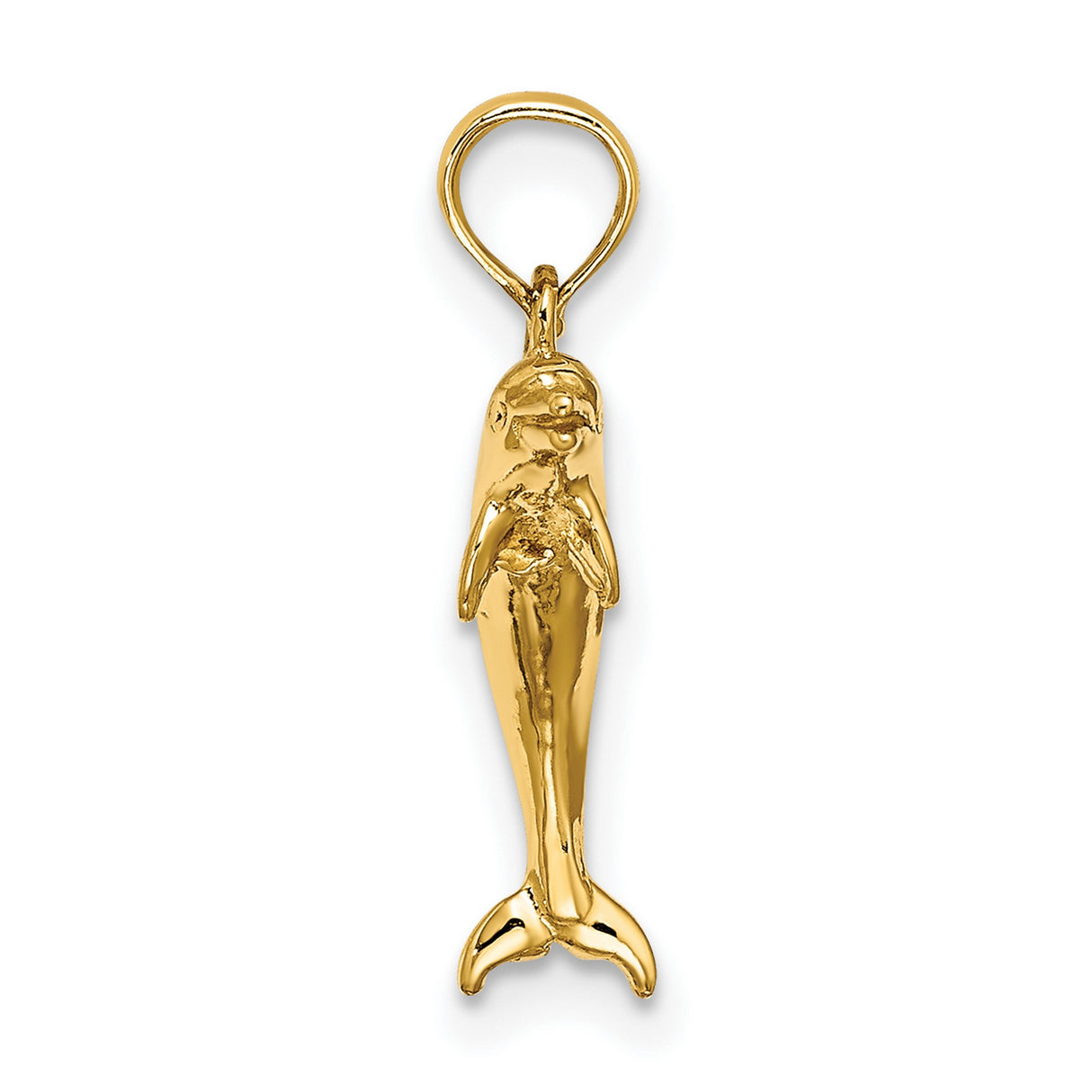 14k Yellow Gold Dolphin Pendant, Sleek High Polish Marine Life Charm