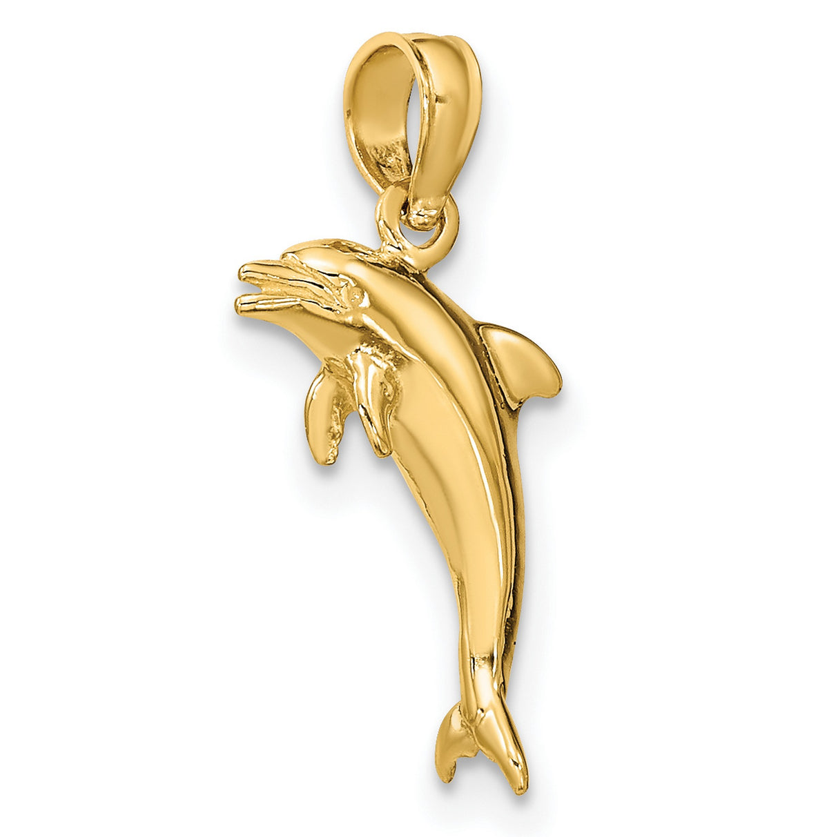 14k Yellow Gold Dolphin Pendant, Sleek High Polish Marine Life Charm