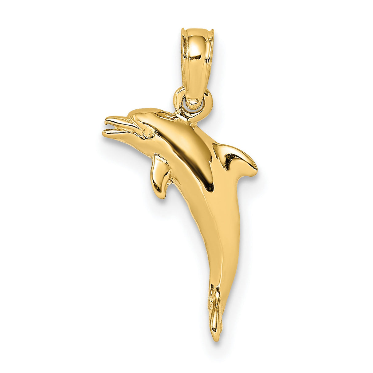14k Yellow Gold Dolphin Pendant, Sleek High Polish Marine Life Charm