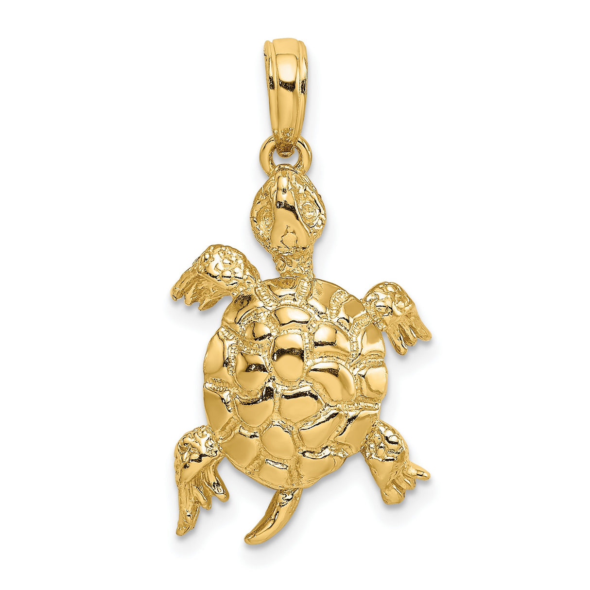 14k Yellow Gold Sea Turtle Pendant with Detailed Design, Ocean Theme, Symbol of Longevity and Protection