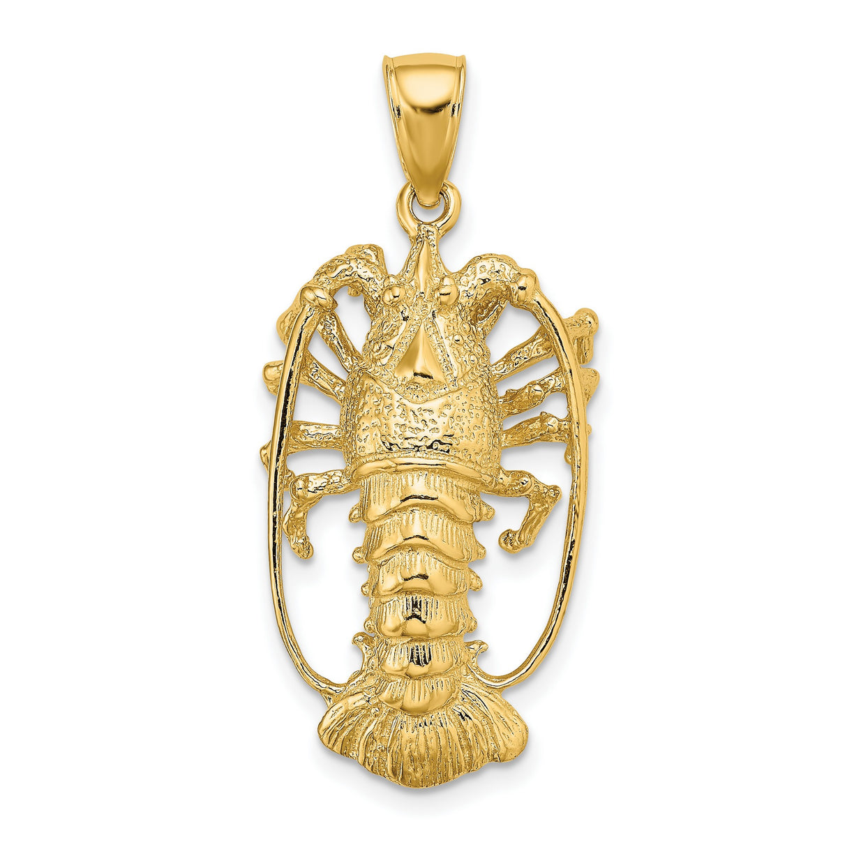 14k Yellow Gold Lobster Pendant, Detailed Nautical Crustacean Design for Men or Unisex