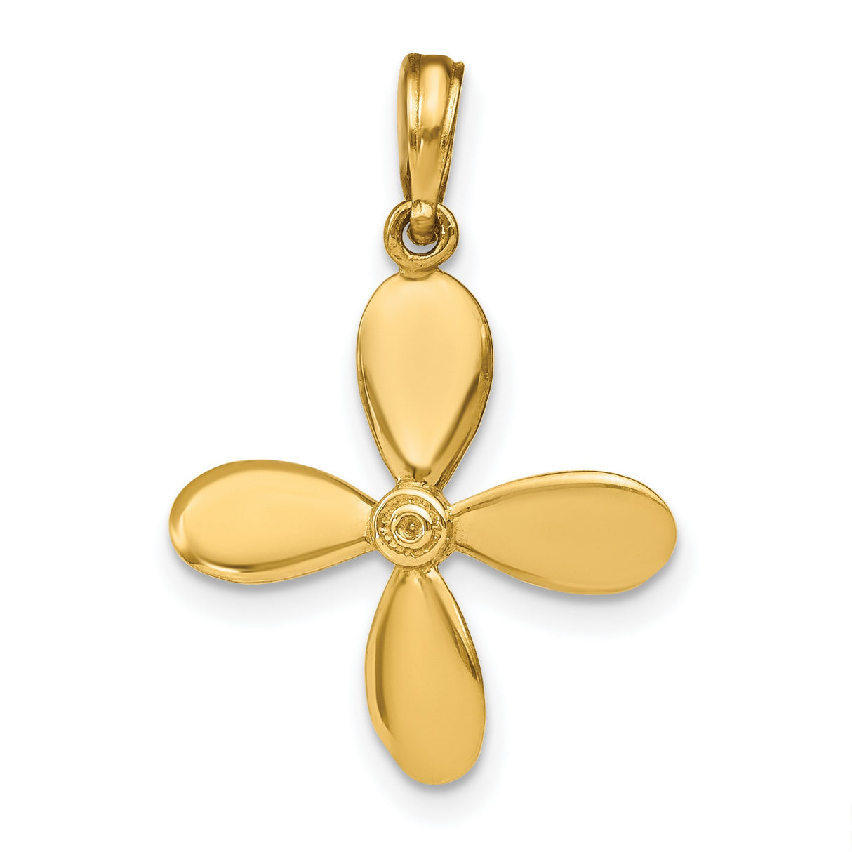 14k Yellow Gold Flower Pendant with Rounded Petals, Polished Minimalist Floral Design