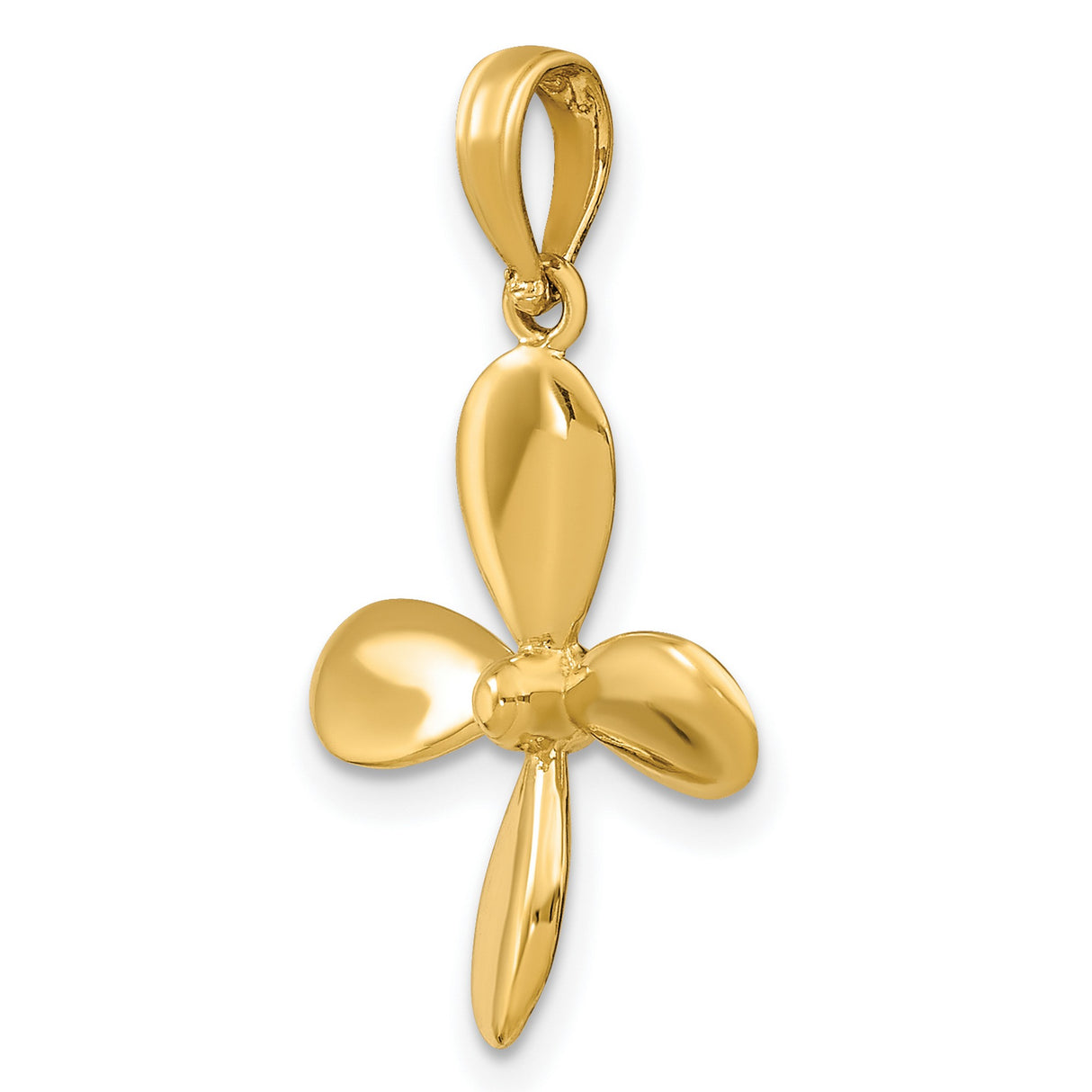 14k Yellow Gold Flower Pendant with Rounded Petals, Polished Minimalist Floral Design