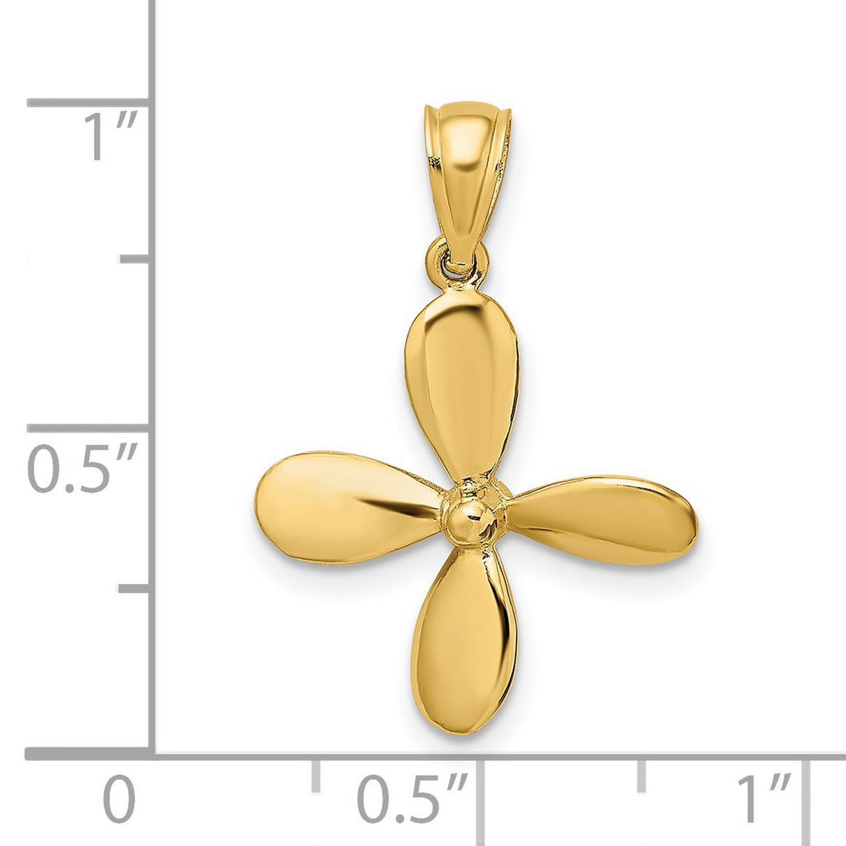 14k Yellow Gold Flower Pendant with Rounded Petals, Polished Minimalist Floral Design