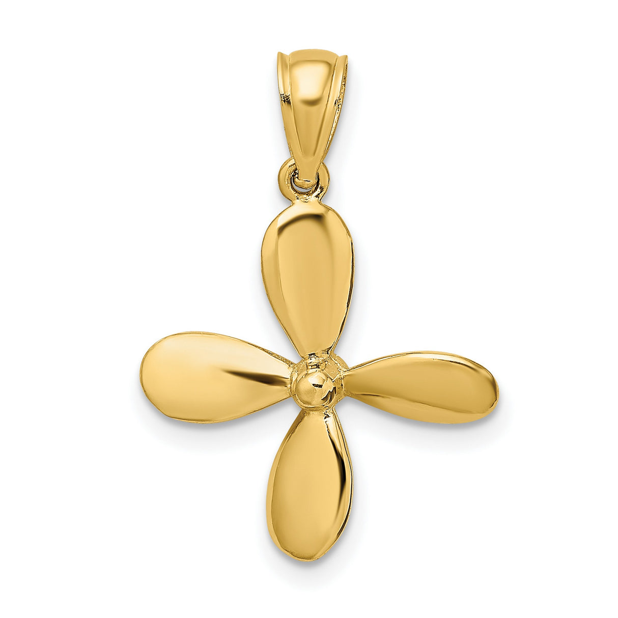14k Yellow Gold Flower Pendant with Rounded Petals, Polished Minimalist Floral Design