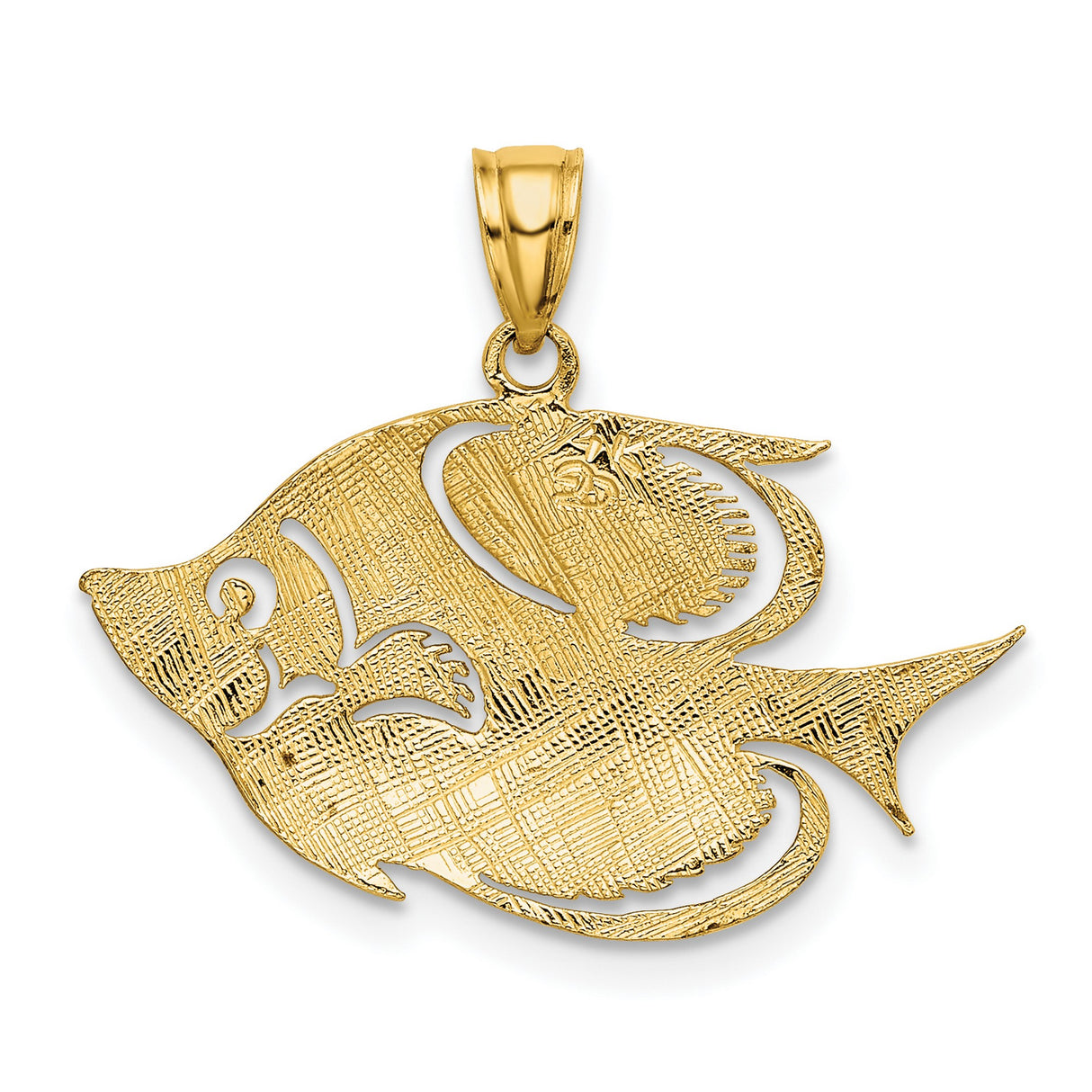14k Yellow Gold Angelfish Pendant with Openwork Design, Nautical Tropical Fish Charm