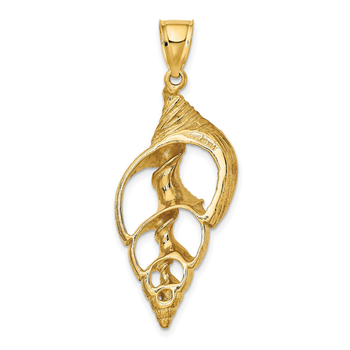 14k Yellow Gold Conch Shell Pendant, Textured and Polished Nautical Sea Shell Design