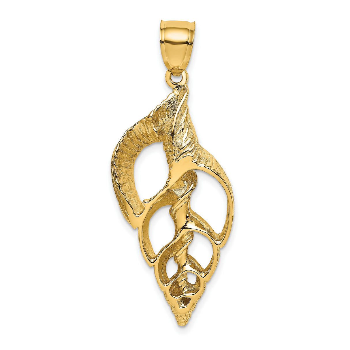 14k Yellow Gold Conch Shell Pendant, Textured and Polished Nautical Sea Shell Design
