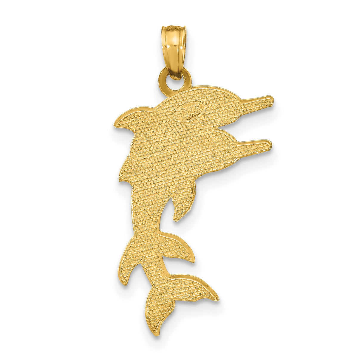 14k Yellow Gold Dolphin Pendant with Two Jumping Dolphins, Ocean Animal Charm