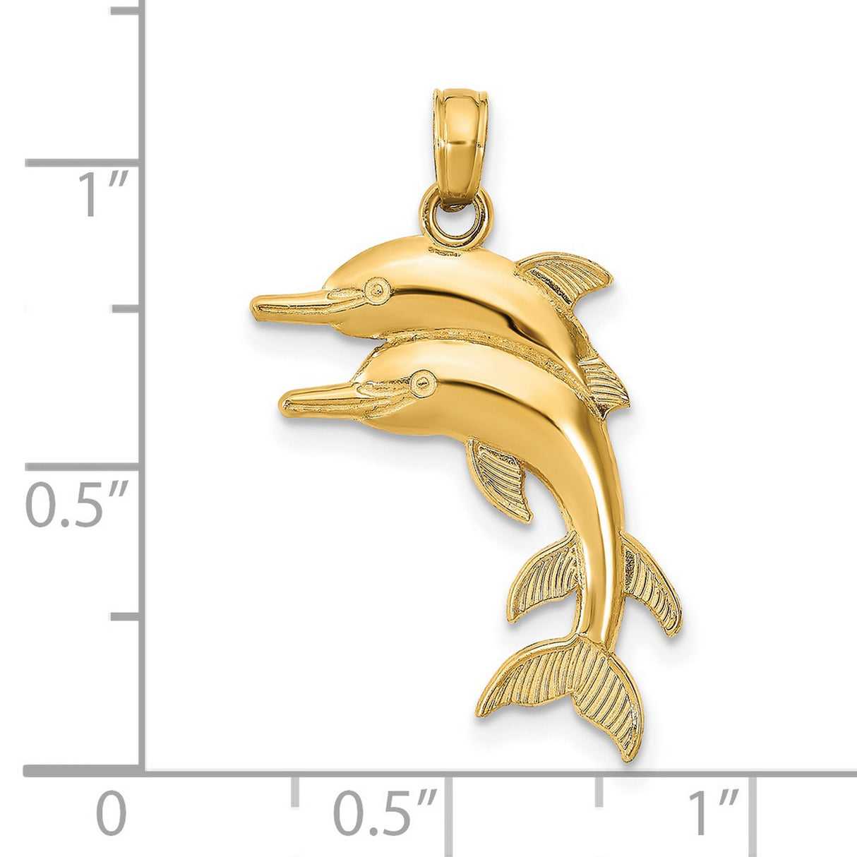 14k Yellow Gold Dolphin Pendant with Two Jumping Dolphins, Ocean Animal Charm