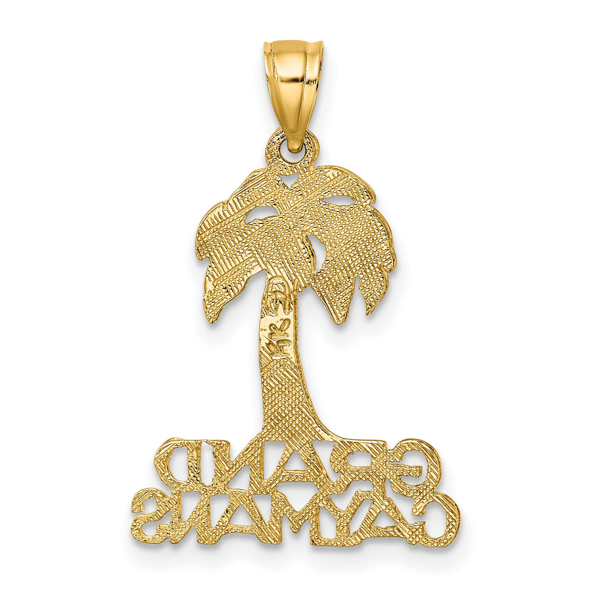 14k Yellow Gold Palm Tree Pendant with Grand Caymans Engraving, Tropical Vacation Charm