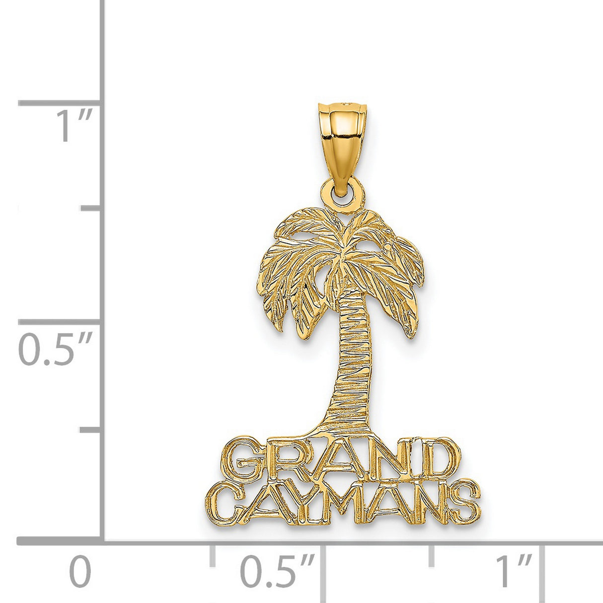 14k Yellow Gold Palm Tree Pendant with Grand Caymans Engraving, Tropical Vacation Charm