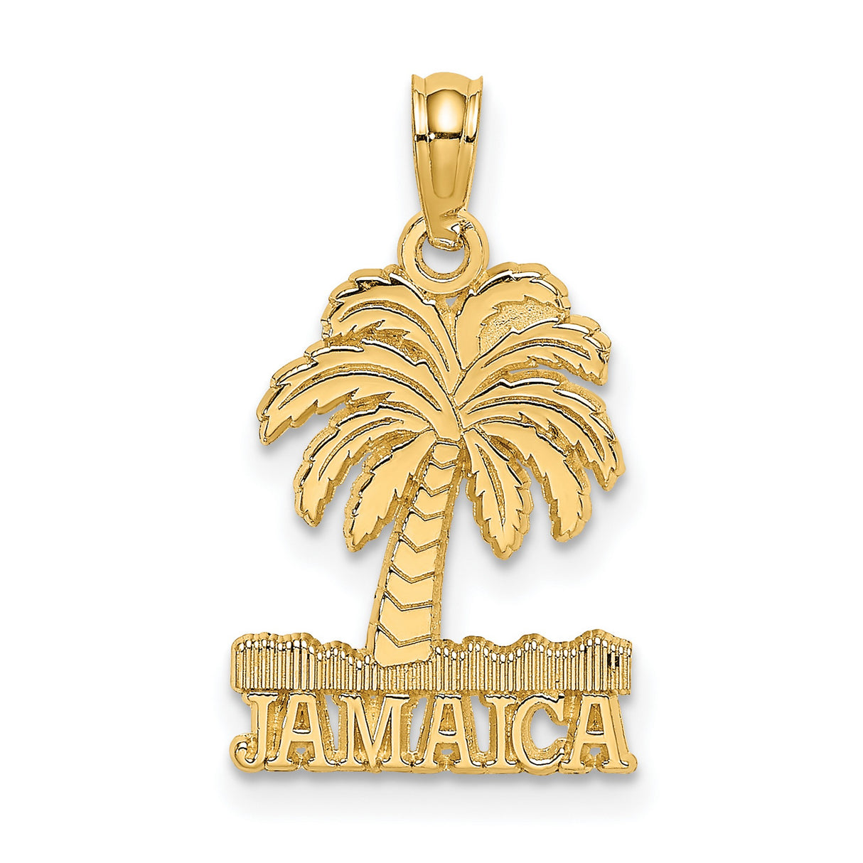 14k Yellow Gold Jamaica Pendant with Palm Tree Design, Tropical Island Charm