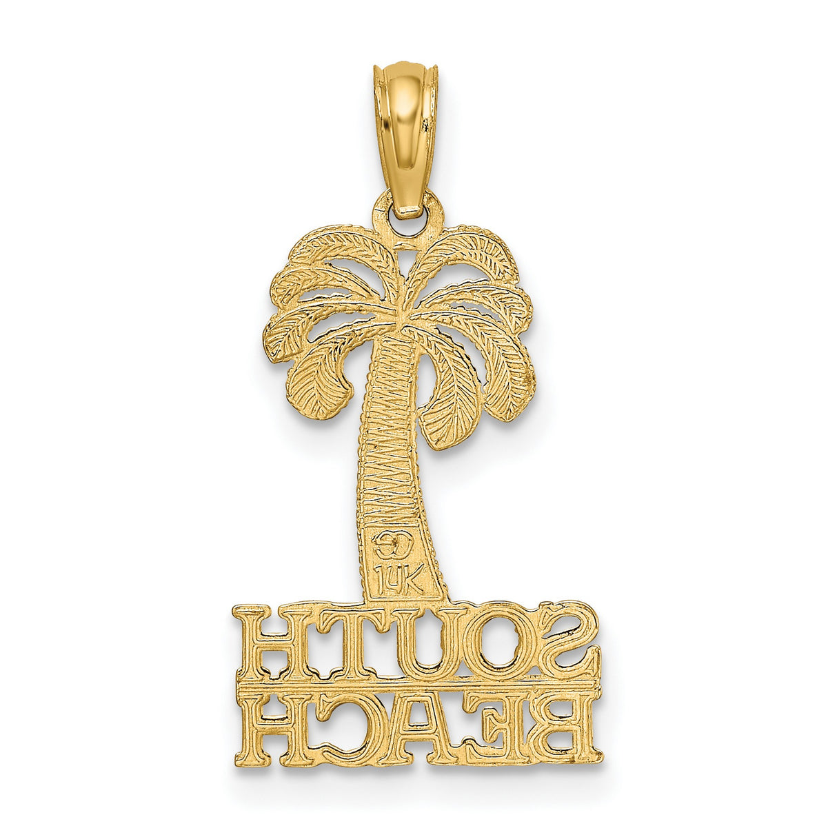 14k Yellow Gold Palm Tree Pendant, Tropical Vacation Charm, South Beach Miami Jewelry
