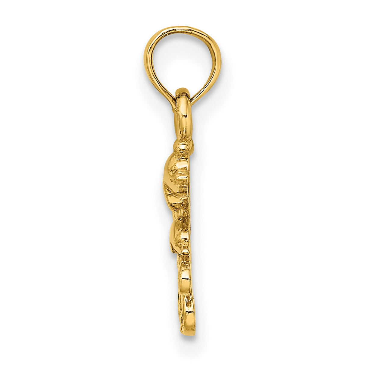 14k Yellow Gold Dolphin Pendant with Double Dolphin and Ocean Wave Design