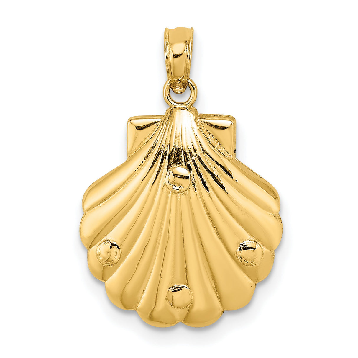 14k Yellow Gold Dolphin Pendant with Jumping Dolphins and Scallop Shell Ocean Theme