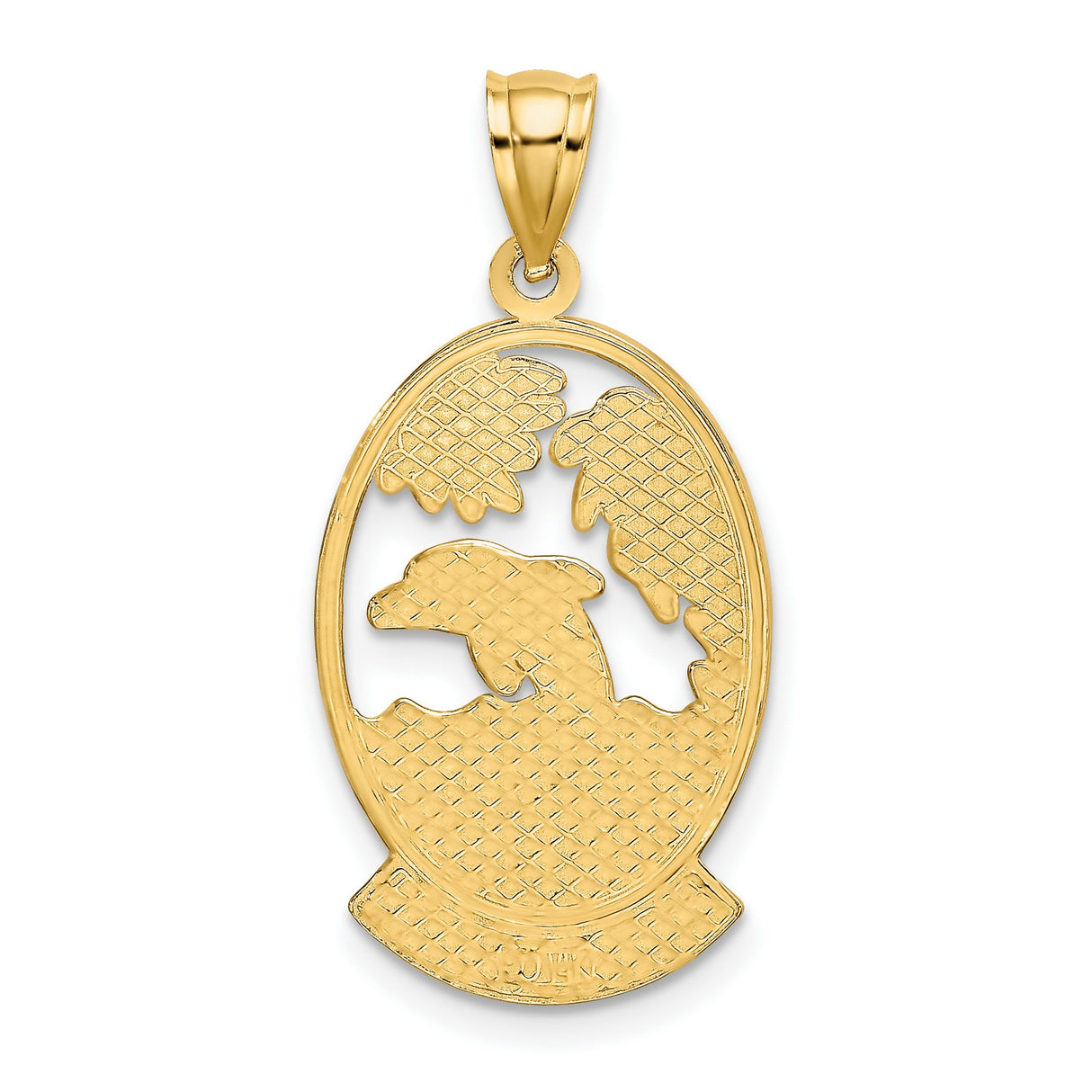 HAWAII Dolphins in Waves Charm Pendant in Real 14k Yellow Gold