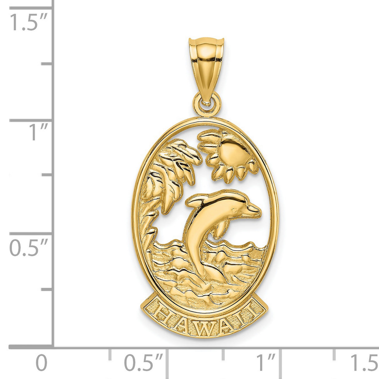 HAWAII Dolphins in Waves Charm Pendant in Real 14k Yellow Gold